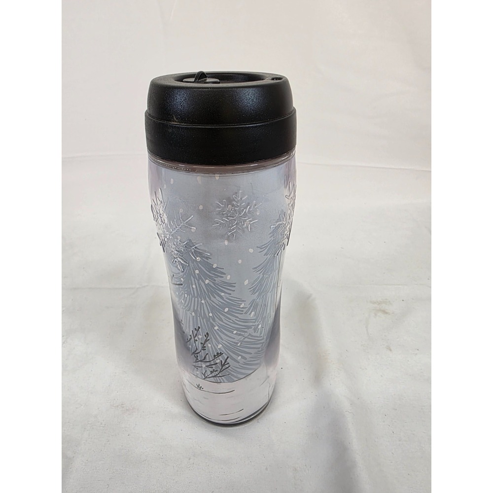 Snowman Winter Scene Travel Tumblr Insulated Coffee Mug Black Lid Snowflake Bird